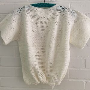 white needlework short sleeve sweater, white vintage sweater, classic vintage